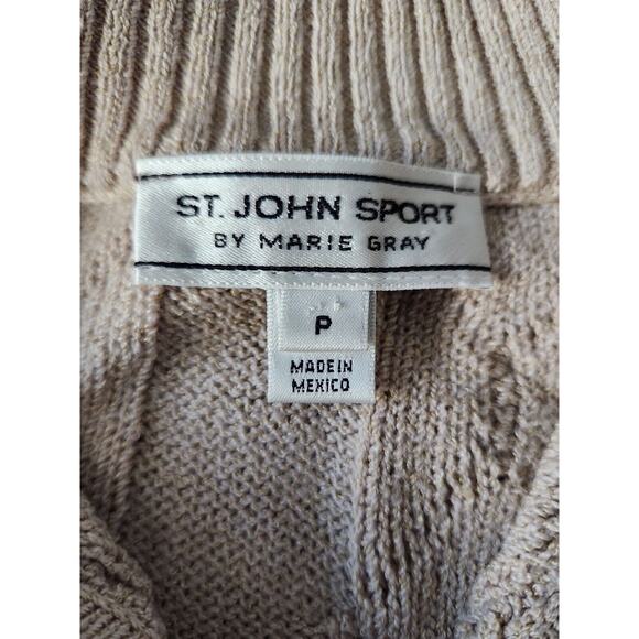 St. John Sport Beige Long Sleeve Zip Up Knit Sweater Cardigan Size P - Picture 6 of 9